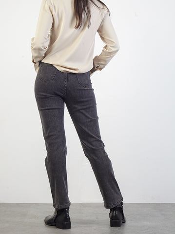 High-Rise Straight Cut Jeans - Dark Grey