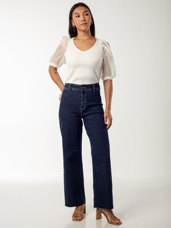 High-Rise Wide Leg Cut Jeans - Color