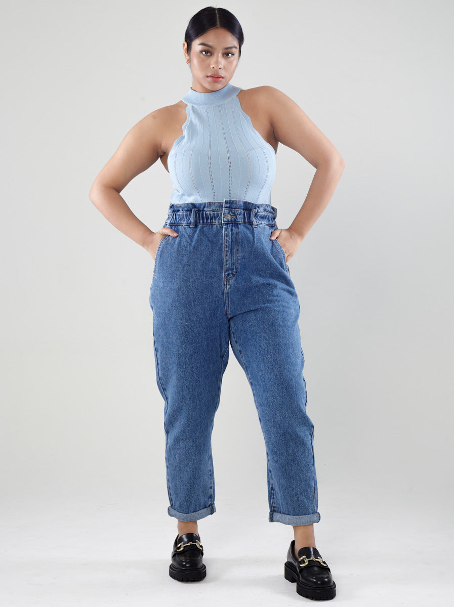 Elastic Waist Paperbag Jeans