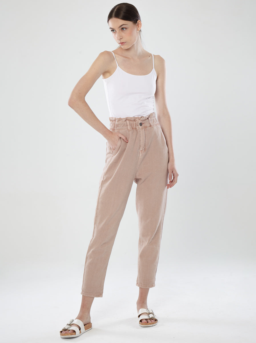 Elastic Waist Paperbag Jeans