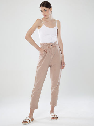 Elastic Waist Paperbag Jeans