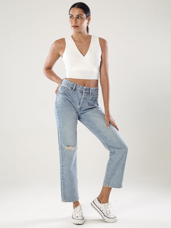 High-Rise Straight Cut Jeans - Light Blue