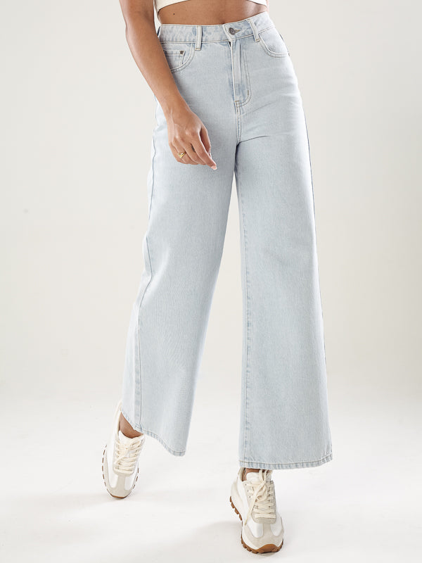 High-Rise Wide Leg Cut Jeans - Light Blue