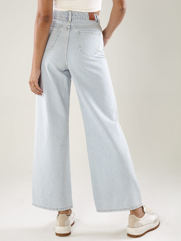 High-Rise Wide Leg Cut Jeans - Light Blue