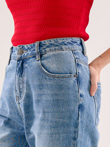 High-Rise Straight Cut Jeans - Blue