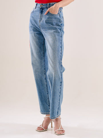 High-Rise Straight Cut Jeans - Blue