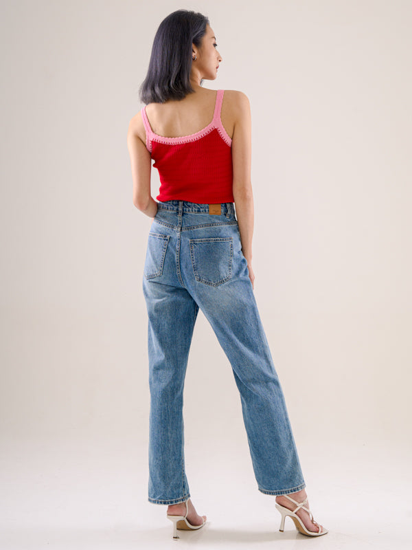 High-Rise Straight Cut Jeans - Blue