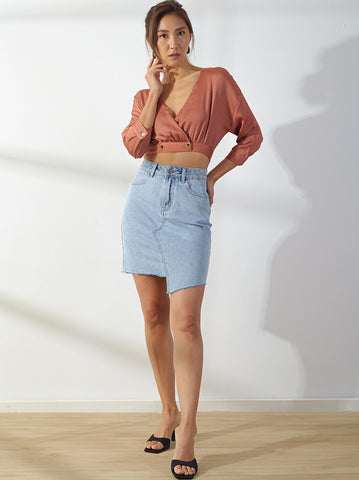 Mid-Rise Asymmetrical Denim Skirt
