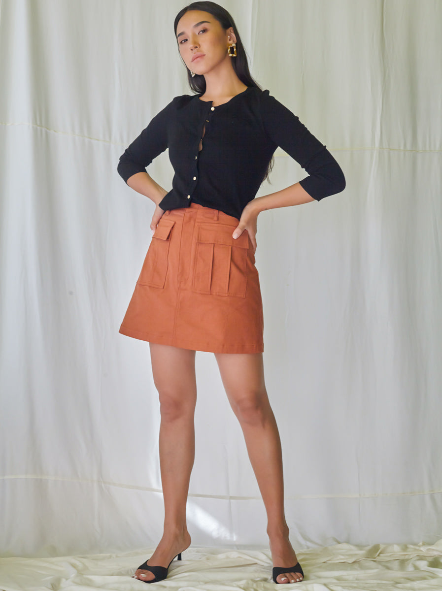 Short A-line Cotton Twill Skirt