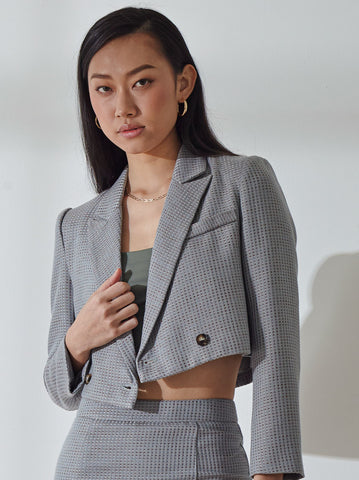 Double-Breasted Tweed Crop Blazer