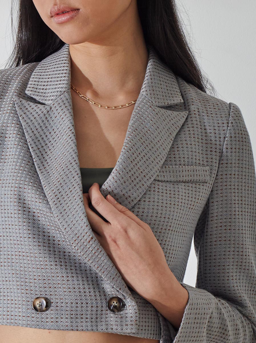 Double-Breasted Tweed Crop Blazer