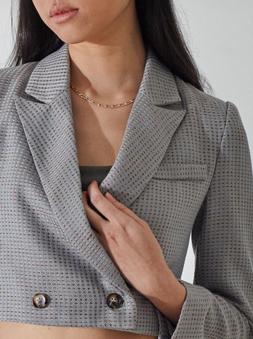 Double-Breasted Tweed Crop Blazer
