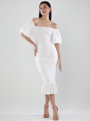 Off-Shoulder Smocked Dress