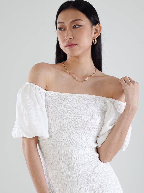 Off-Shoulder Smocked Dress