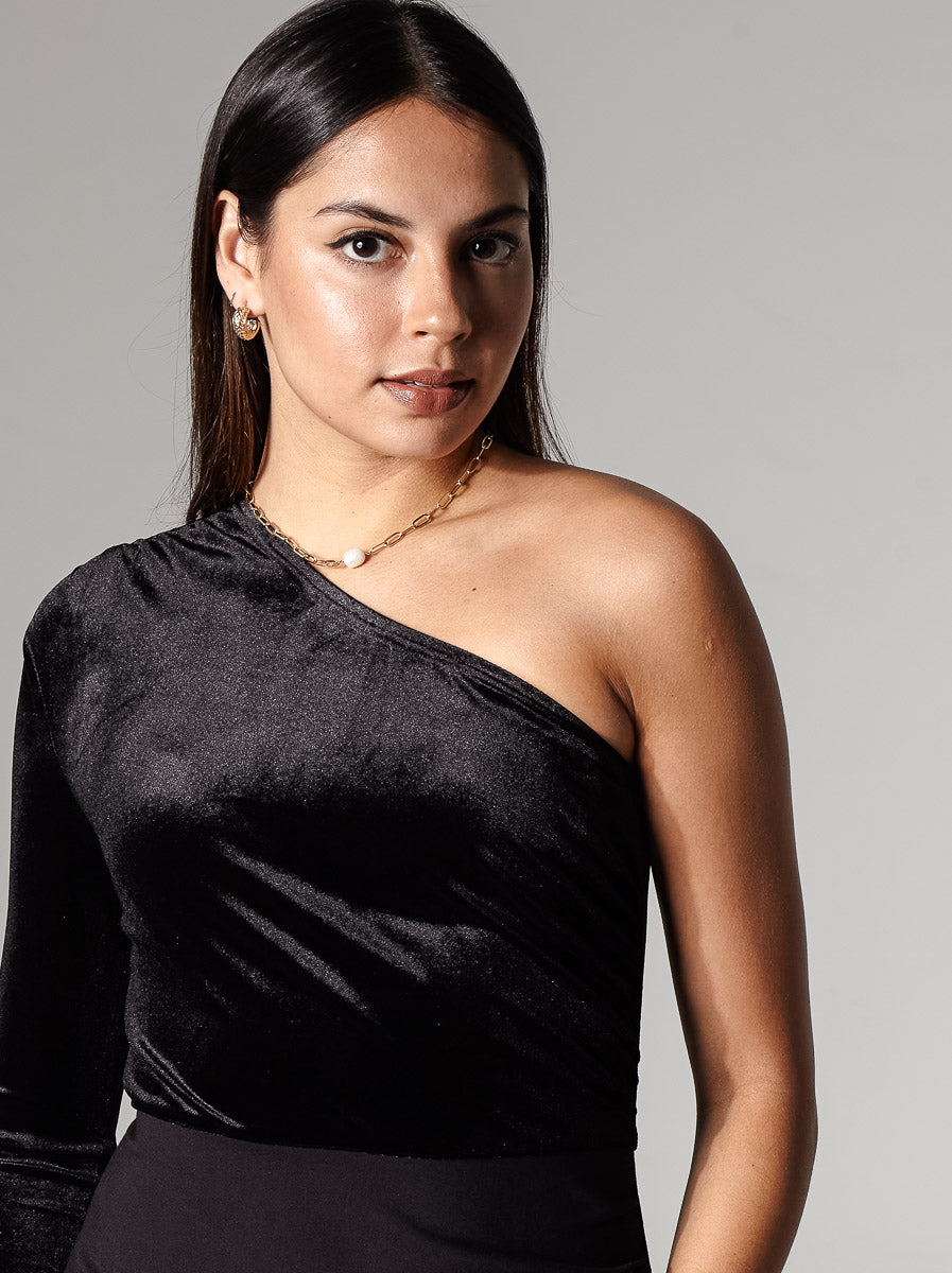 Velvet Asymmetric One-Shoulder Dress