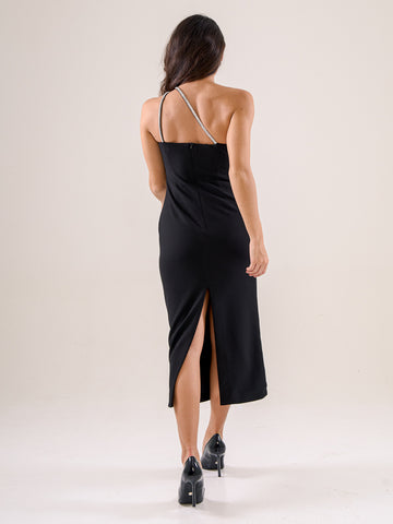 One Shoulder Dress With Asymmetric Bustier Top - Black