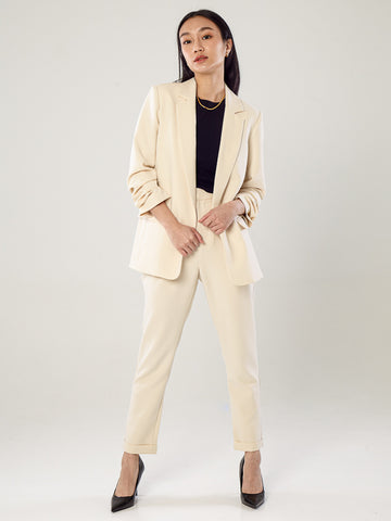 Chriselle Ruched Blazer-Beige