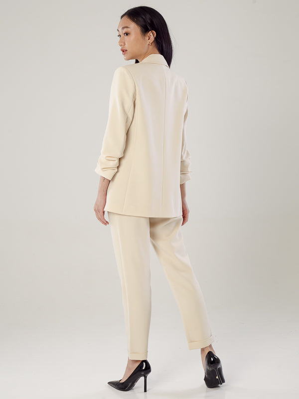 Chriselle Ruched Blazer-Beige