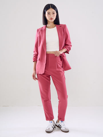 Chriselle Ruched Blazer-Crimson