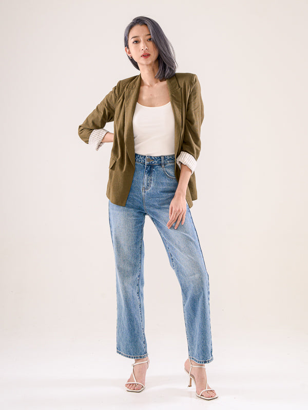 Linen Blazer With Printed Cuffs