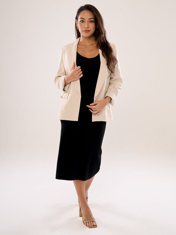 Linen Blazer With Printed Cuffs