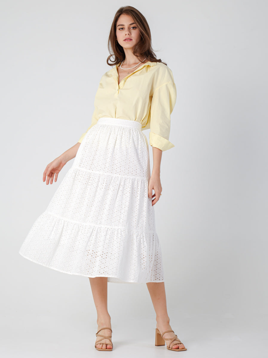 Cotton Eyelet Skirt with Side Pockets