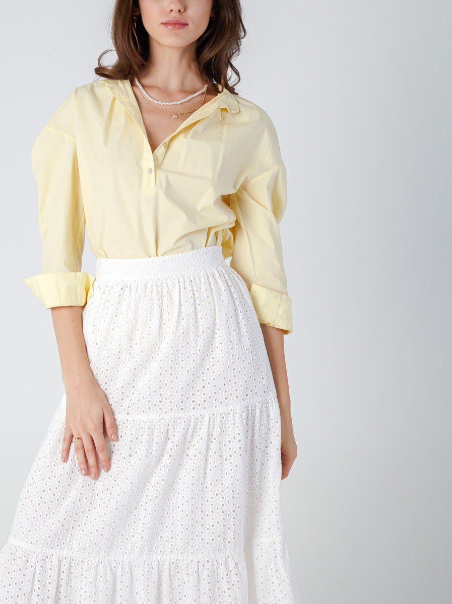 Cotton Eyelet Skirt with Side Pockets