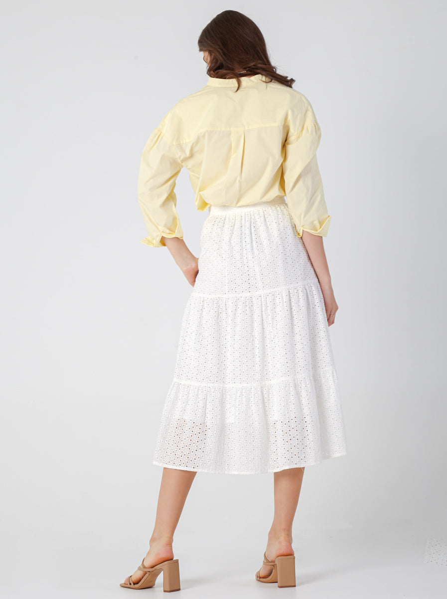 Cotton Eyelet Skirt with Side Pockets