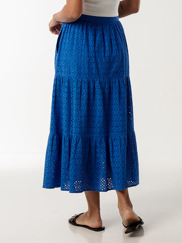 Cotton Eyelet Skirt with Side Pockets