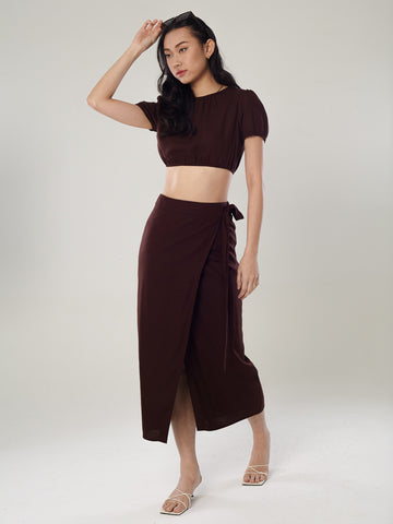 Linen Wrap Midi Skirt