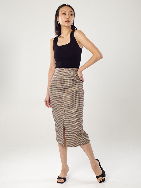 Checkered Pencil Skirt