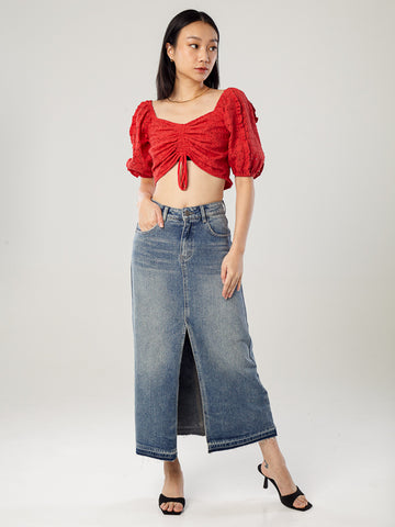 Denim Midi Skirt - Light Blue