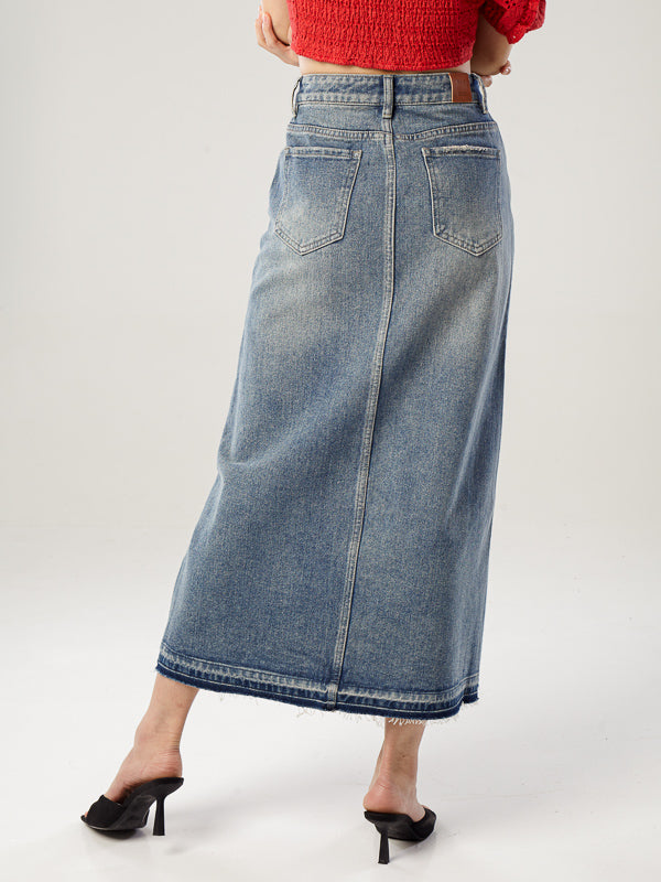 Denim Midi Skirt - Light Blue