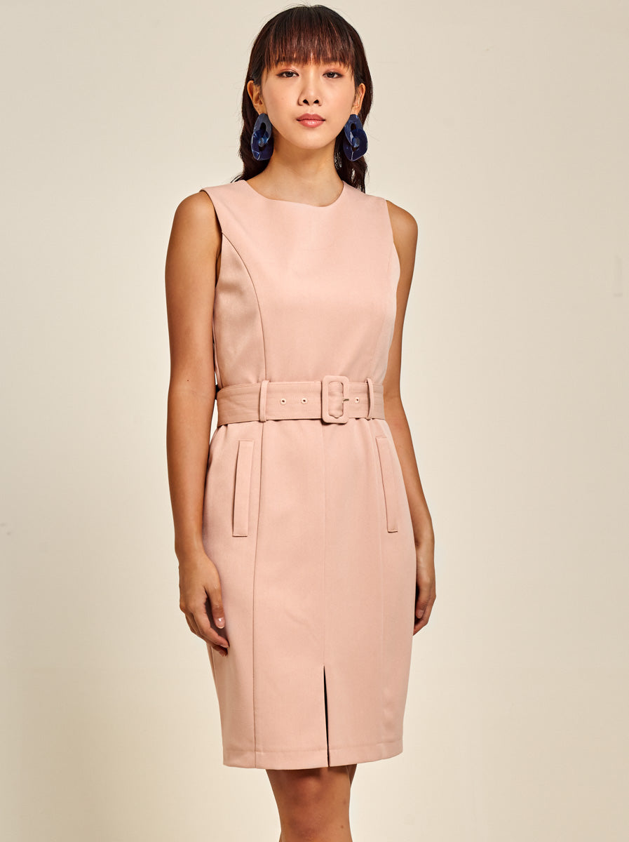 Belted Cotton Twill Dress