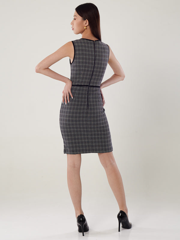 Contrast Piping Tweed Dress