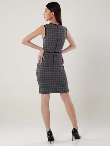Contrast Piping Tweed Dress