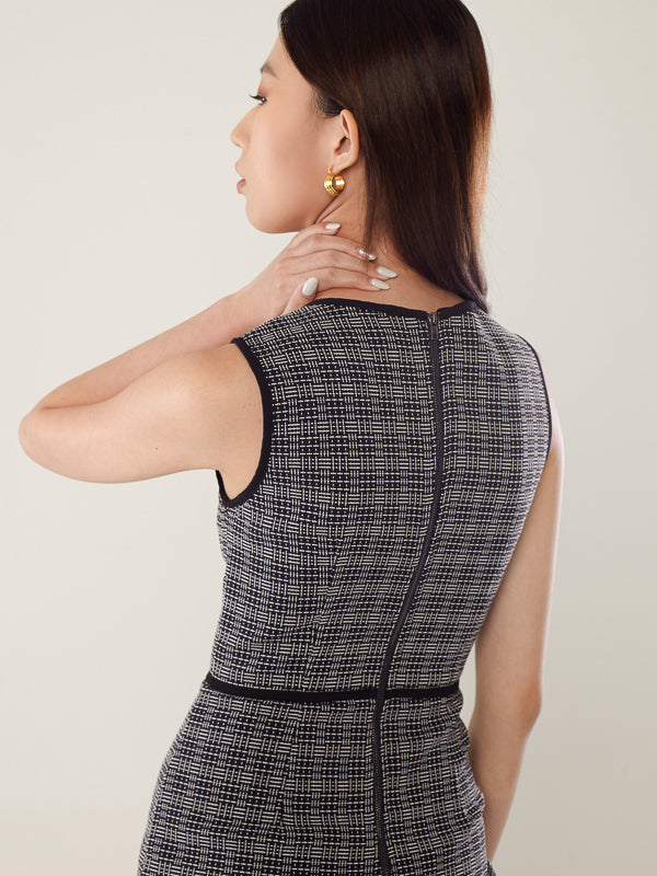 Contrast Piping Tweed Dress