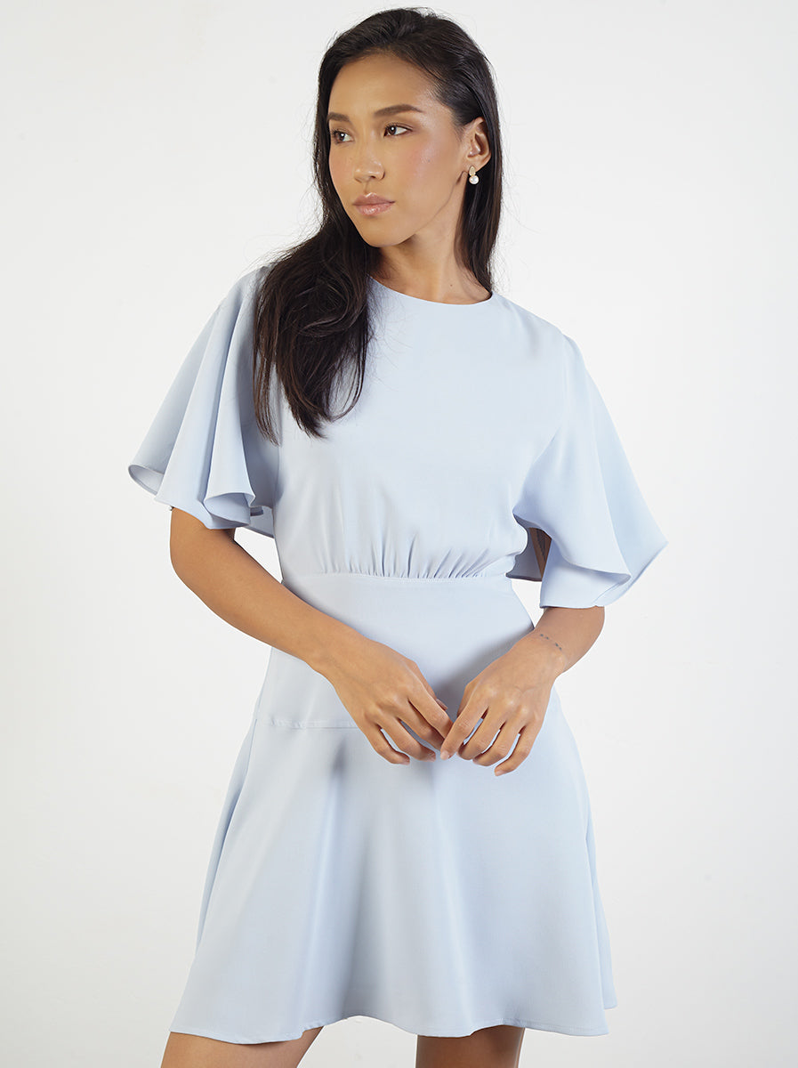 Flare Sleeve Crepe Dress