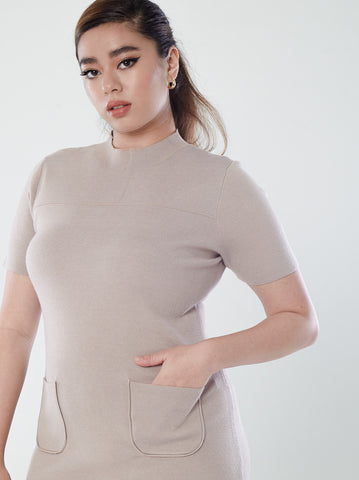 Crew Neck Dress with Patch Pockets