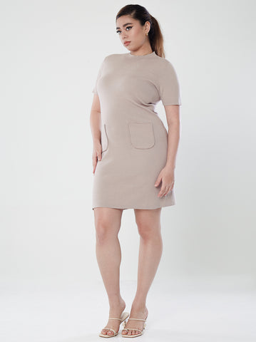 Crew Neck Dress with Patch Pockets