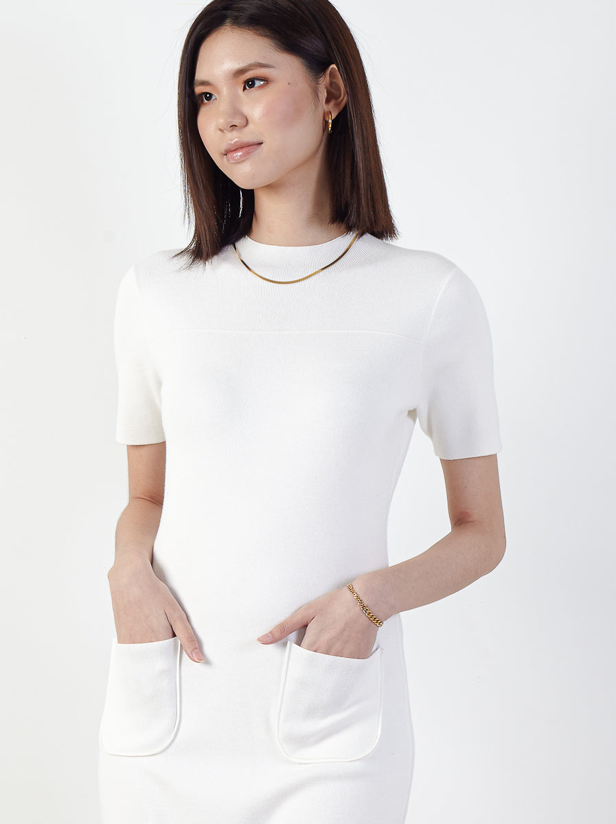 Crew Neck Dress with Patch Pockets