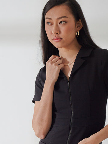 Collared Crepe Short Dress