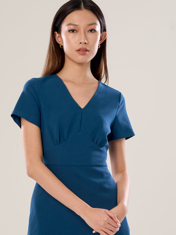 V-Neck Crepe Short Dress