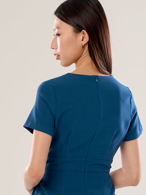 V-Neck Crepe Short Dress