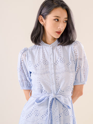 Broderie Short Dress With Belt