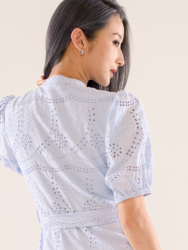 Broderie Short Dress With Belt