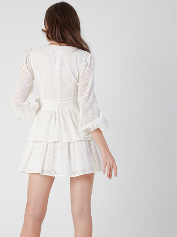 Cotton Eyelet Deep-V Short Dress