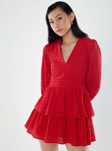 Cotton Eyelet Deep-V Short Dress