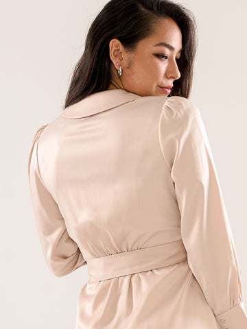 Satin Ruffle Trim Wrap Dress