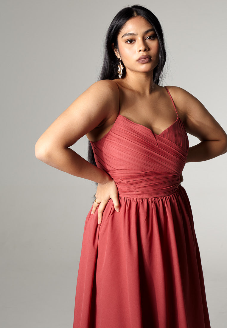 Pleated Strappy A-Line Dress